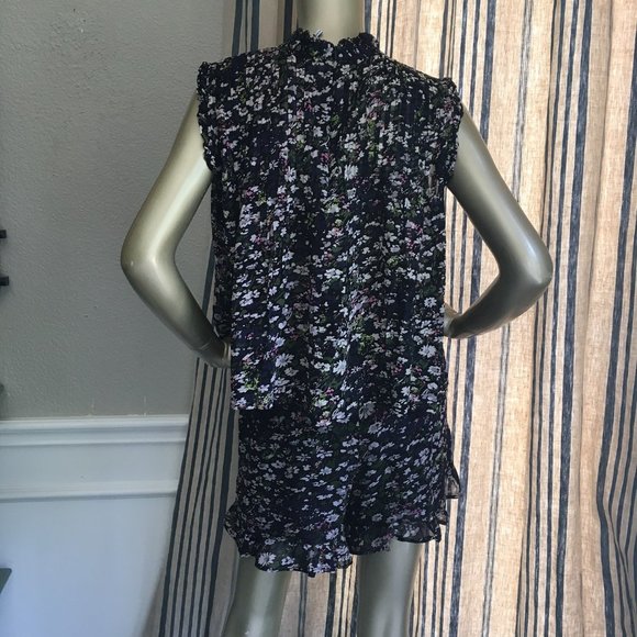 EUC Ganni Black Floral Pleated Ruffle Short Top Set 10 - Picture 6 of 9